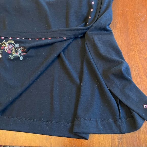 Vintage Garnet Hill Black Floral Embroidered Wool Dress, Size 14 Petite - Picture 9 of 16